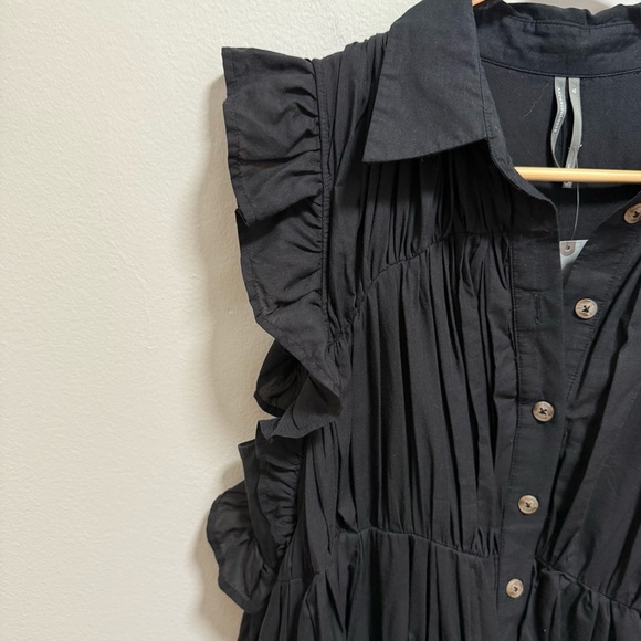 Anthropologie sleeveless ruffle tiered collared black mini shirt dress small NWT - Picture 5 of 12